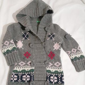 United Colors of Benetton 18mth Hooded Wool Nylon Button Up Sweater - Baby Girl